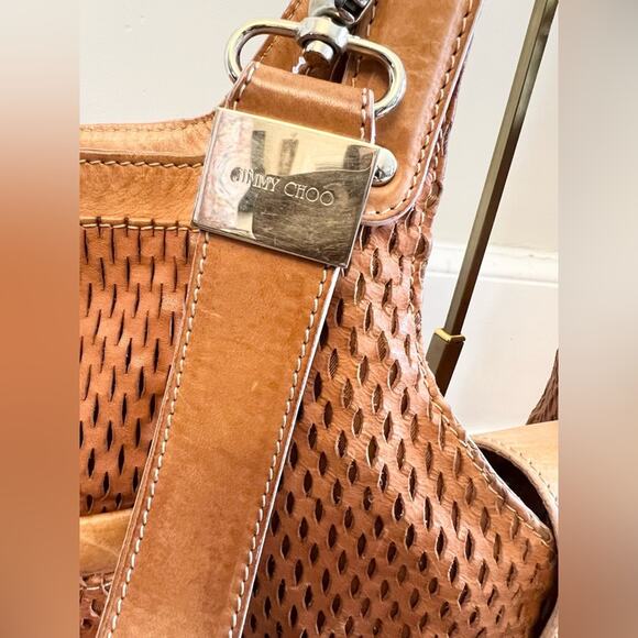 Jimmy Choo bardia bag brown leather hobo shoulder bag perforated leather luxury - Picture 4 of 16